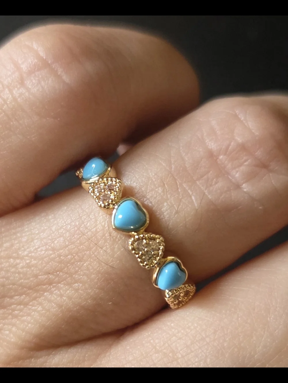 Gold Tone Faux Turquoise Heart And CZ Ring - Women's Sz 6 NIB